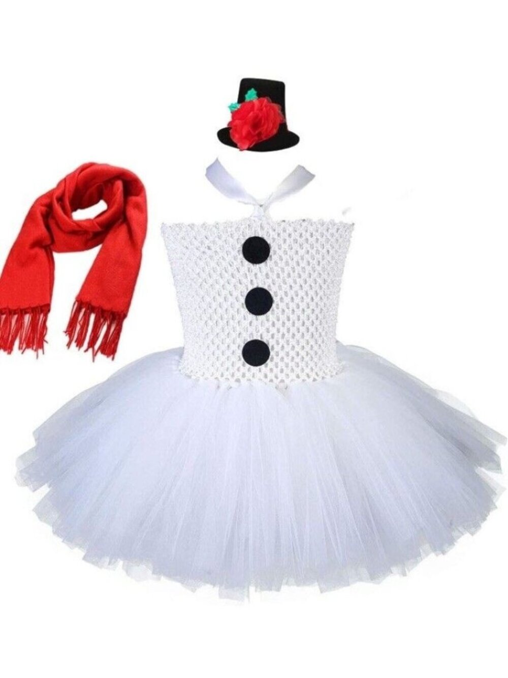 Tutu Dreams Snowman Costume 3 Piece Outfit Scarf Hat Headband Dress Girls 9-10